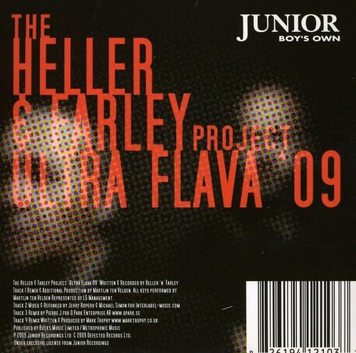 CD cover for Heller & Farley’s “Ultra Flava 09” with red text and glitch art.