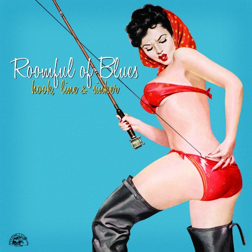 CD cover: pin-up woman with fishing rod, turquoise background.