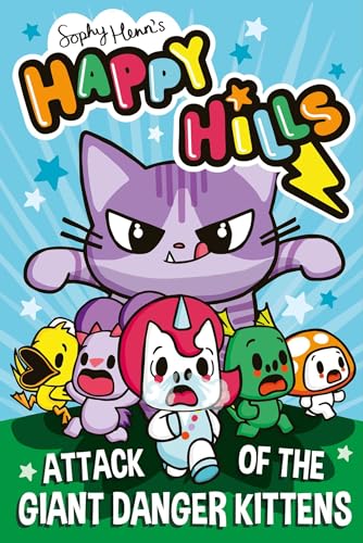 Colourful cartoon kittens in aggressive poses on a book cover with bold typography.