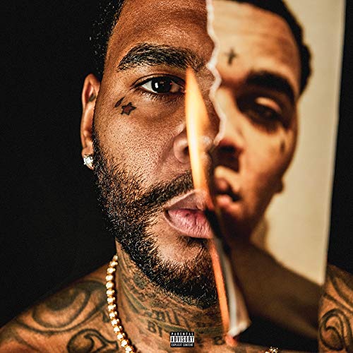 CD cover featuring Kevin Gates with a split face and burning paper.