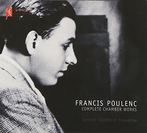 Black and white CD cover featuring a profile portrait of Francis Poulenc.