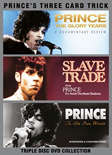 DVD cover for Prince documentary “Three Card Trick” featuring performance photos.