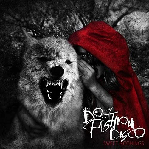 Wolf-headed figure whispers to a hooded person in a dark forest.