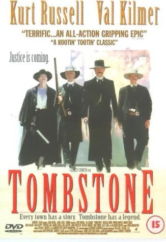 Tombstone" DVD cover featuring Kurt Russell, Val Kilmer, and other cowboys.