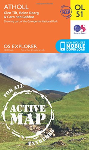 OS Explorer map of Atholl, featuring mountains and a green "Active Map" seal.