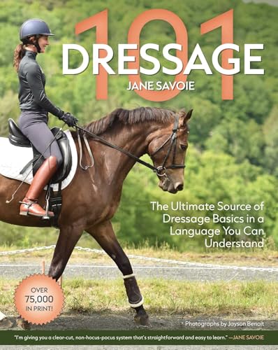 Book cover featuring a rider on a brown horse, titled "Dressage 101.