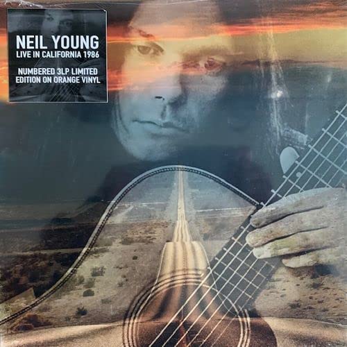 Neil Young album cover, “Live in California 1986”, with guitar detail.