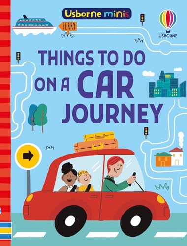 Book cover with colorful illustrations and activities for a car journey, likely for children.