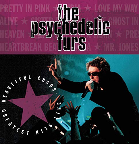 The Psychedelic Furs lead singer performing on stage with a pink star logo.