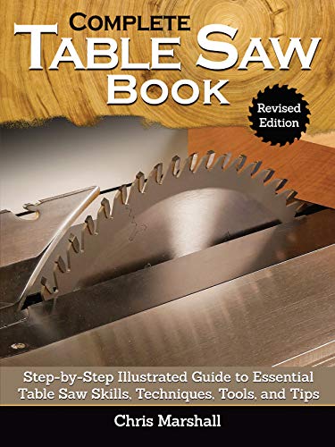 Book cover showing a table saw blade with wood grain background and title text.