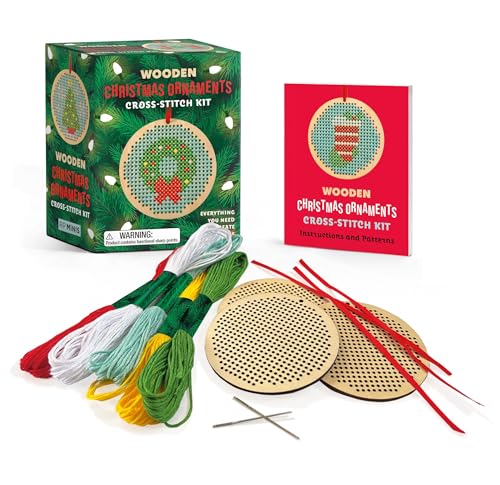 Wooden Christmas Ornaments Cross-Stitch Kit : Everything You Need to Create 3 Keepsakes