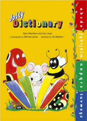 Colourful children's dictionary with precursive letters, illustrations, and educational content for young learners.