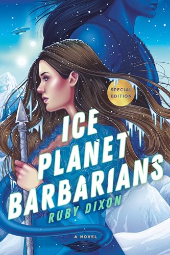 Colorful book cover with icy landscape and possibly science fiction or fantasy characters depicted.