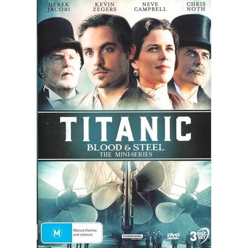 DVD cover for "Titanic Blood & Steel" featuring four actors and a ship.