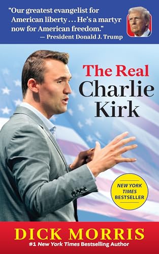 Book cover featuring Charlie Kirk, with American flags and a quote from Donald Trump.