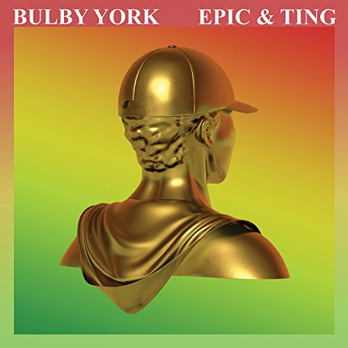 Golden bust wearing a cap against a gradient background.
