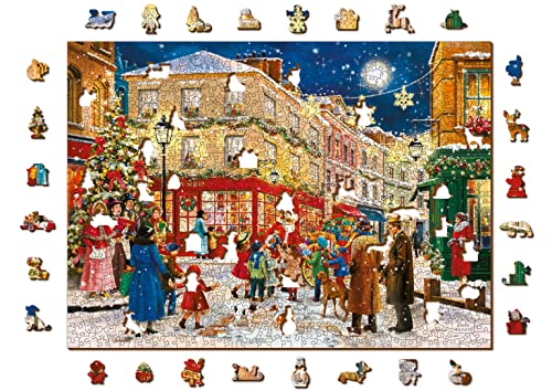 WOODEN.CITY Wooden Puzzle 1000 +10 Pieces - Advanced Christmas Evening Wooden Jigsaw Puzzles for Adults - Retro Nostalgia Wood Puzzles with Unique Xmas Pieces & Unusual Shapes - Large Puzzle