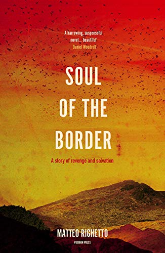 Book cover: "Soul of the Border" with birds, mountains, and orange hues.