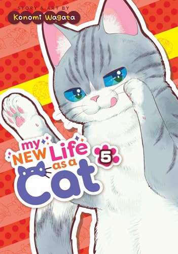 Manga cover featuring a cute, wide-eyed grey and white cat raising a paw.