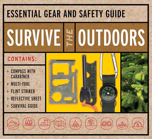 Survive the Outdoors Kit : Essential Gear and Safety Guide – Contains: Compass with Carabiner, Multi-tool, Flint Striker, Reflective Sheet, Survival Guide