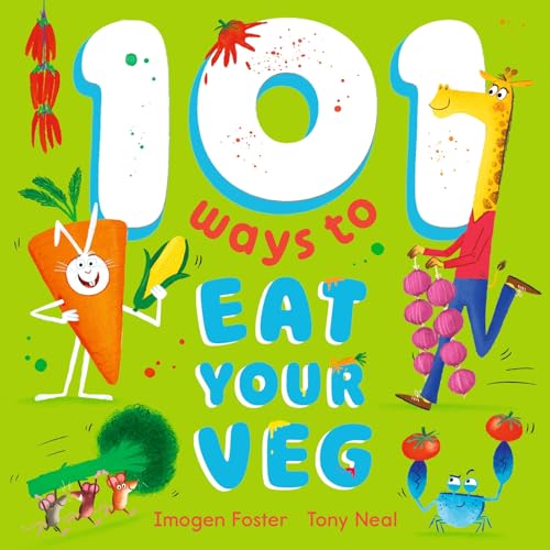 Book cover: colorful cartoon vegetables and animals with large title text.