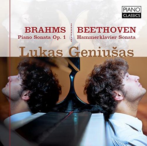 CD cover featuring pianist Lukas Geniušas and composers Brahms and Beethoven.