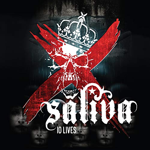 Saliva "10 Lives" CD cover with a skull, crown, and red slashes.