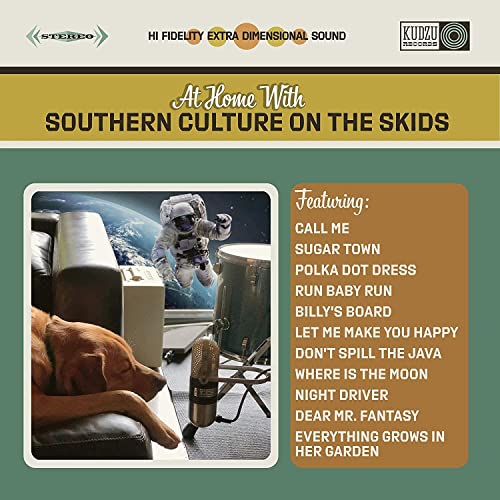 Album cover: dog, astronaut, drum, microphone, and tracklist for Southern Culture On The Skids.