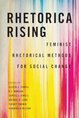 Book cover: "Rhetorica Rising" with colorful, vertical brushstroke background.