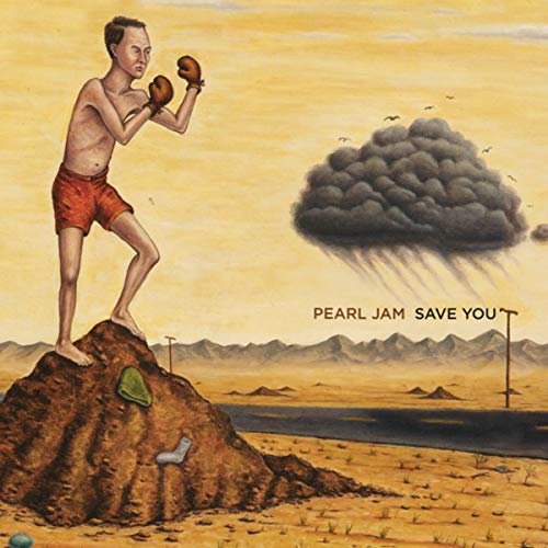 Illustration of a boxer standing on a mound under a dark cloud.