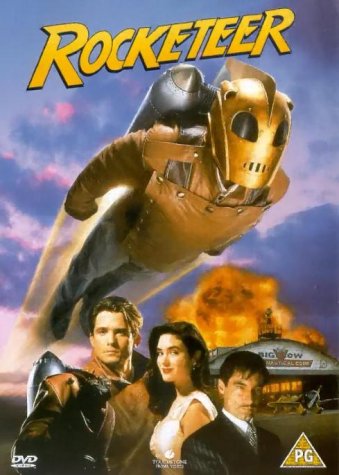 DVD cover art featuring the Rocketeer flying above a man and woman.