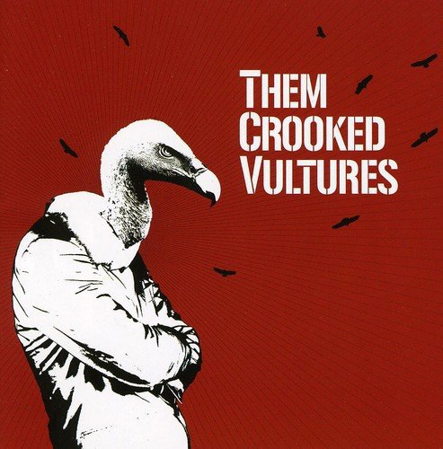 Them Crooked Vultures album cover with a white vulture on red background.