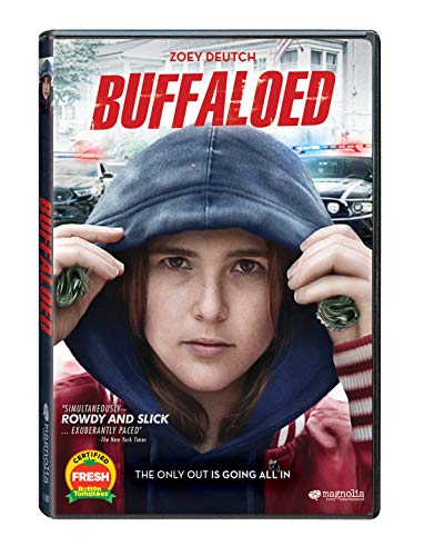 Buffaloed" DVD cover featuring Zoey Deutch under a blue hoodie.