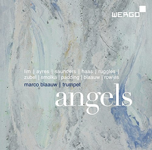 CD cover with abstract blue and grey textures and the word angels in white.