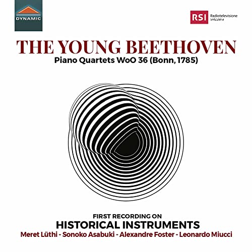 CD cover for "The Young Beethoven" piano quartets, with abstract design.