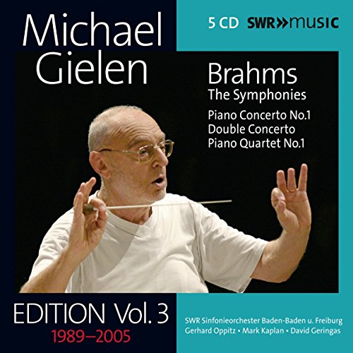 CD cover featuring conductor Michael Gielen and text listing Brahms compositions.