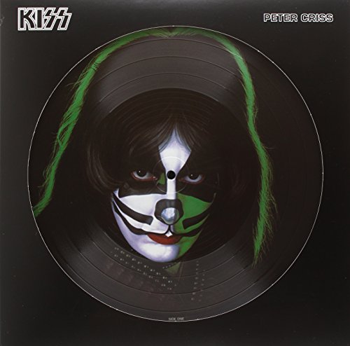 Peter Criss of Kiss album cover, face painted, within a record shape.