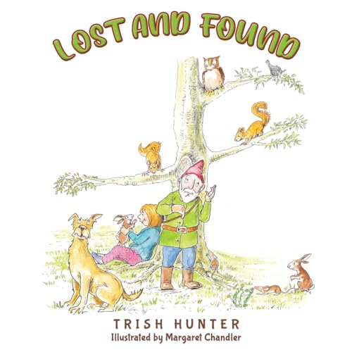 Children’s book cover with a girl, dog, and man near a tree with animals.