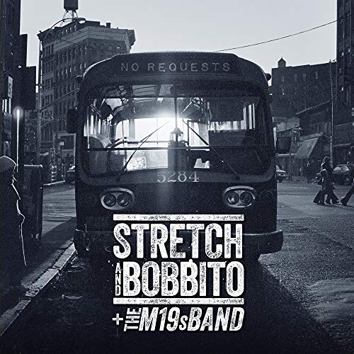 Black and white album cover featuring a front-facing city bus and text.