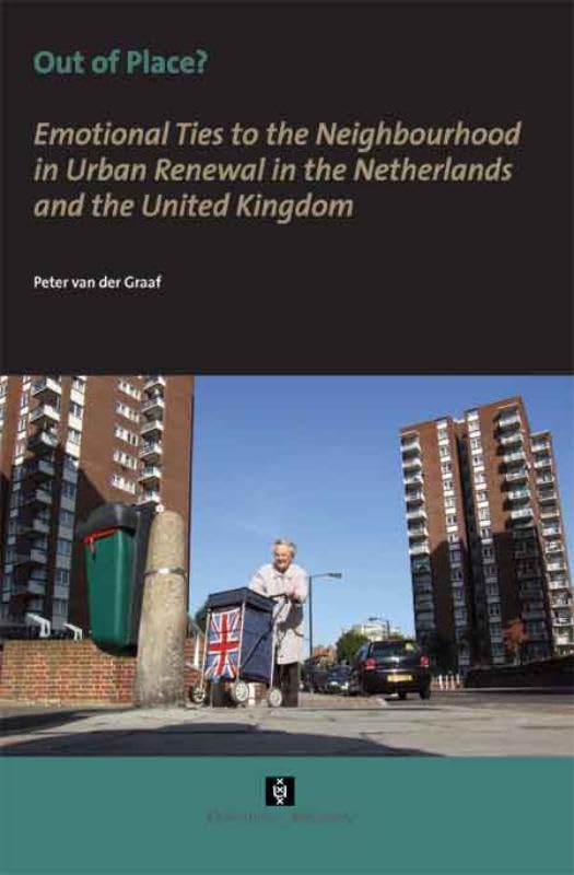 Book cover with a man pushing a cart in front of apartment buildings.