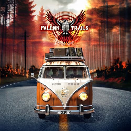 CD cover: orange VW bus with luggage, falcon, forest background.