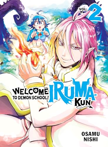 Manga cover featuring a pink-haired demon and a surprised blue-haired boy holding fire.