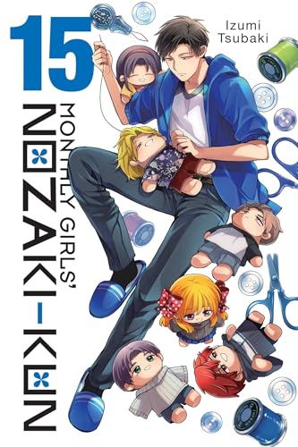 Manga cover featuring a man sewing small plush dolls of various characters.