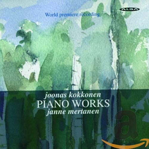 CD cover: abstract green watercolor, text “Joonas Kokkonen Piano Works”.