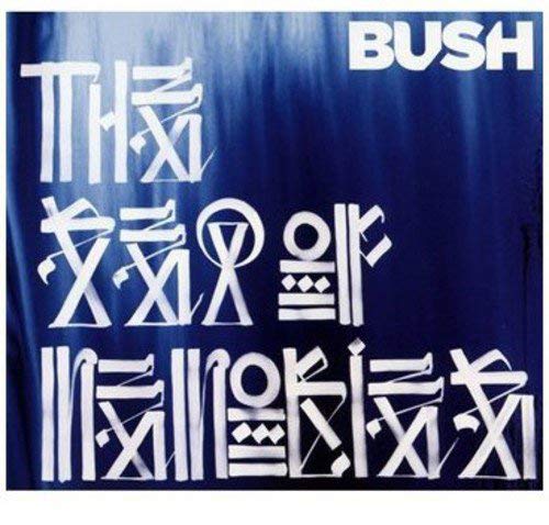 Bush album cover, “The Sea Of Memories,” with abstract white text on blue.