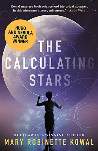 Book cover with stars and astronaut, likely a woman, in a historical setting.