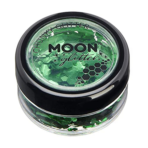 Classic Chunky Glitter by Moon Glitter - Green - Cosmetic Festival Makeup Glitter for Face, Body, Nails, Hair, Lips - 3g