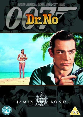 Dr. No DVD cover featuring Sean Connery as James Bond and a beach scene.