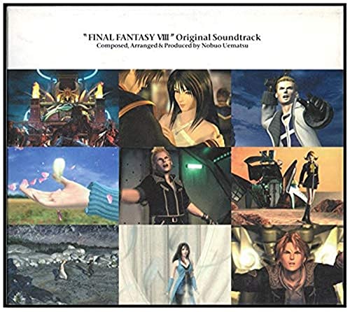 “Final Fantasy VIII” soundtrack CD cover featuring characters and scenes.