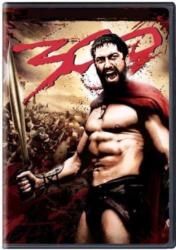 DVD cover for “300” featuring a muscular warrior with a sword.